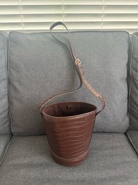 J. Crew Croc-Embossed Brown Bucket Bag